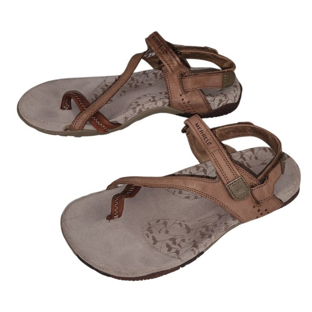 Merrell Siena Womens 8 Light Brown Leather Athletic Thong Sandals J38418